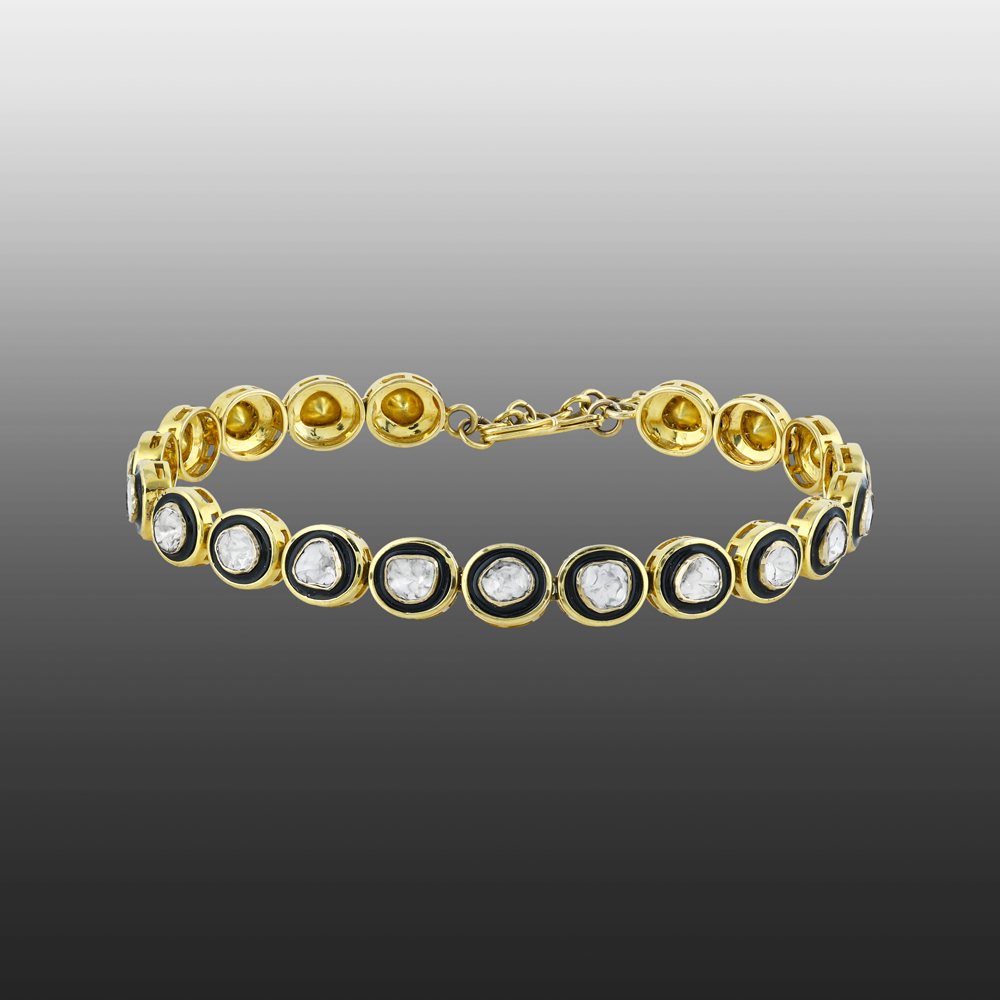 Polki Bracelet with Black Enamel Border